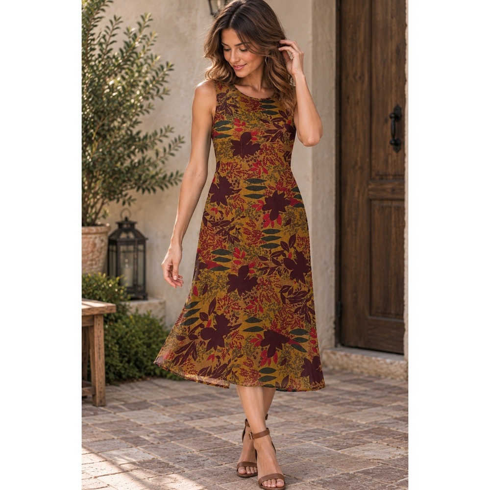 Sag Harbor Dark Floral Midi Dress Sleeveless Size 14 Earthy Boho Y2K Artsy